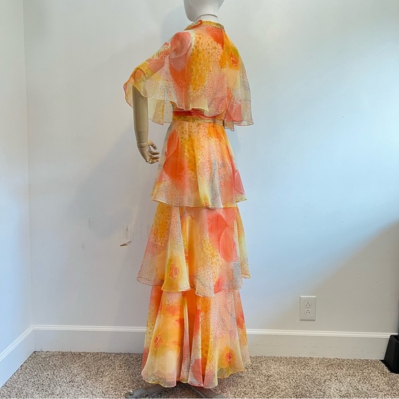 πHPπ Vintage Miss Elliette California Floral Chiffon Layered Caplet Maxi Dress - Picture 8 of 16